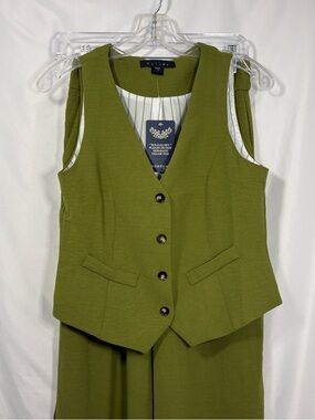 Tullea Olive Green Wide Leg Jumpsuit Vest Set NWT Size Small